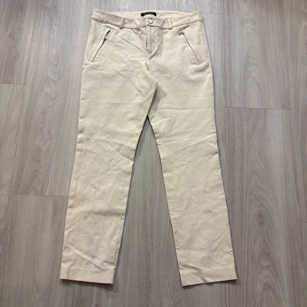 Lauren Ralph Lauren Pants Womens Cream Straight Leg Zip Pocket Twill Size 6